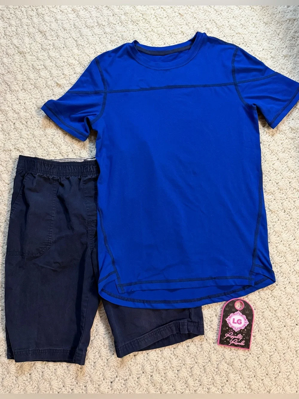 all in motion Royal Blue Short Sleeve Active Tee with Navy Shorts